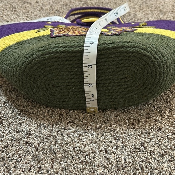 Unique Woven Rope Jute Bucket Floral Embroidered Purple and Green Handbag - Picture 12 of 16